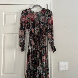 Zara Black and Pink Floral Long Sleeve Dress